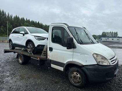 A loaded flatbed waiting to leave the yard — Roadsist Auto, North Lanarkshire